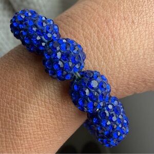 Handmade Blue Rhinestone Crystal Pave Bead Stretch Bracelet